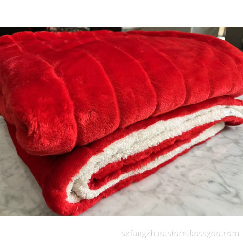600gsm polyester thick double layer red faux fur luxury couch fleece throw blanket